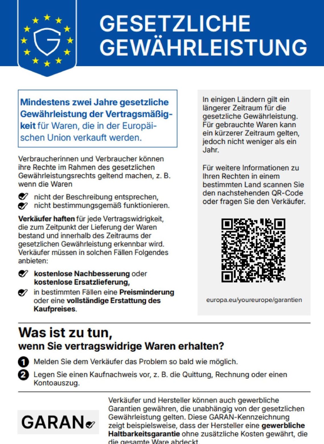 EU-Gewährleistungslabel EU-Gewährleistungslabel